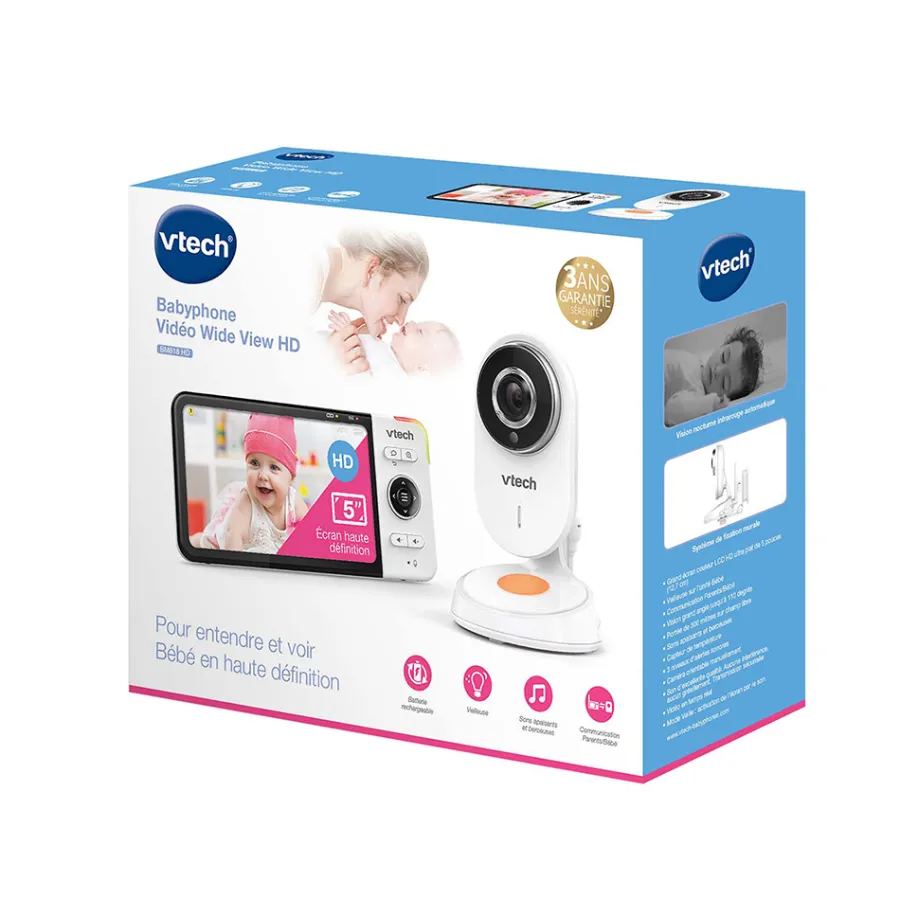 Safe And Sound Babyphone Video Wide View Hd - Bm818 - (Ecran 5 Ultra Plat Hd - Veilleuse)- Babyphones