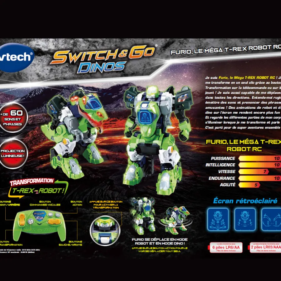 Switch & Go Dinos Furio, Mega T-Rex Robot Rc- Voitures Dinos