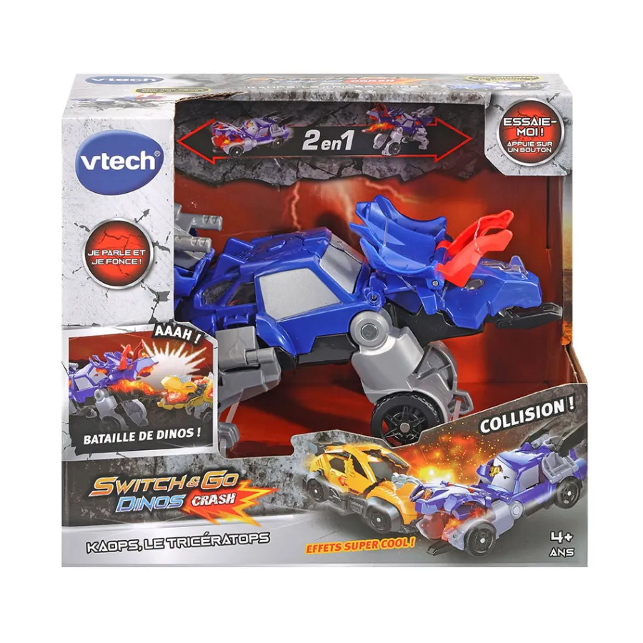 Switch & Go Dinos Kaops, Le Triceratops - Crash - Véhicules Interactifs- Voitures Dinos