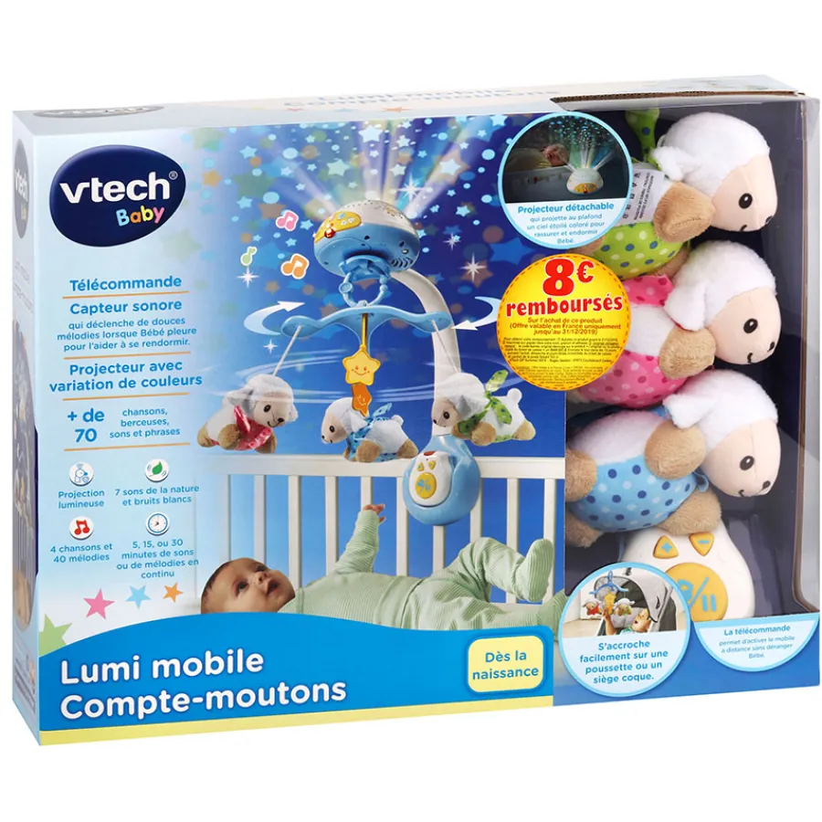 VTech Baby Lumi Mobile Compte-Moutons Bleu - Mobile Pour Bébé- Veilleuses Et Mobiles Bébé