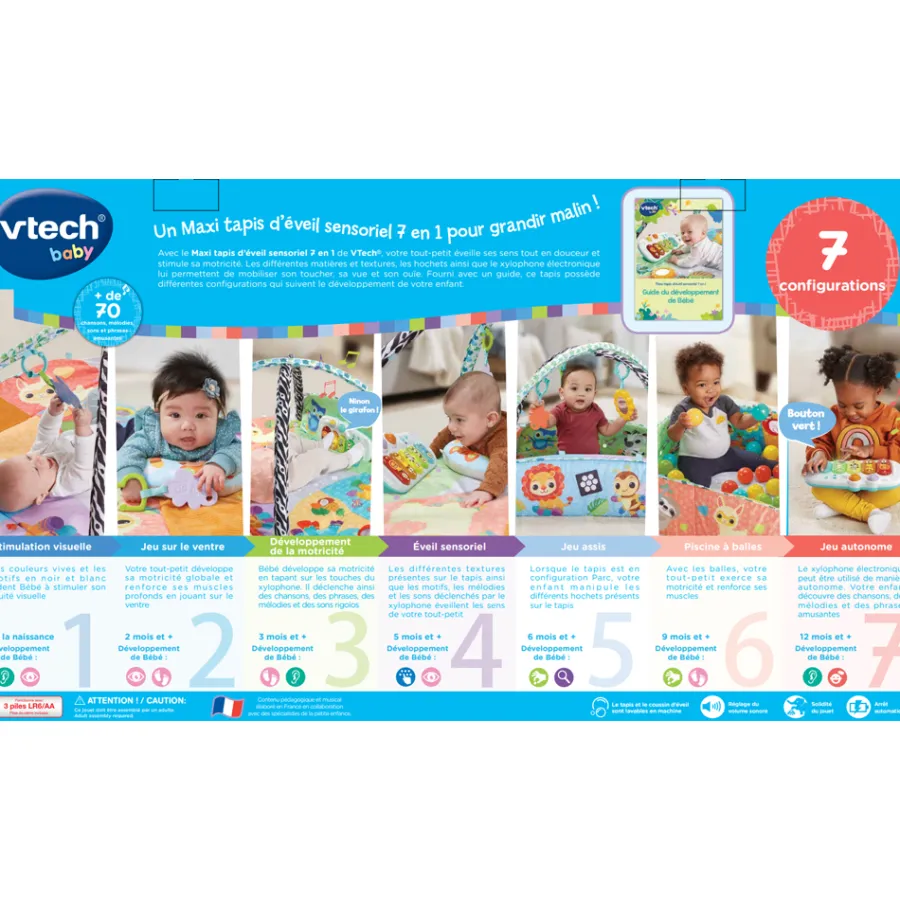 VTech Baby Maxi Tapis D'éveil Sensoriel 7 En 1- Tapis D'éveil Et Arches