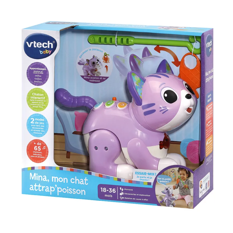 VTech Baby Mina, Mon Chat Attrap'Poisson - Chat Interactif- Animaux Interactifs
