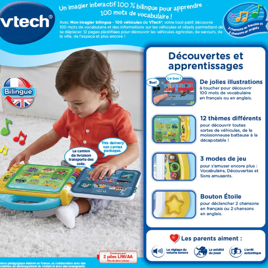 VTech Baby Mon Imagier Bilingue - 100 Véhicules- Livres Pour Bébé