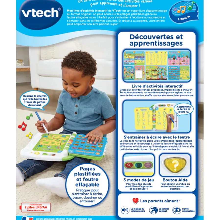 VTech Mon Livre D'activités Interactif - J'Ecris, Je Joue Et J'Apprends- Jeux Pour Apprendre À Lire, Compter, Écrire