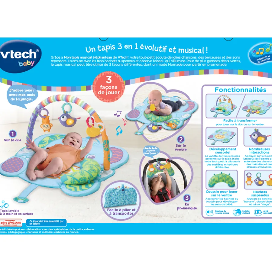 VTech Baby Mon Tapis Musical Elephanteau - Baby Loulous- Tapis D'éveil Et Arches