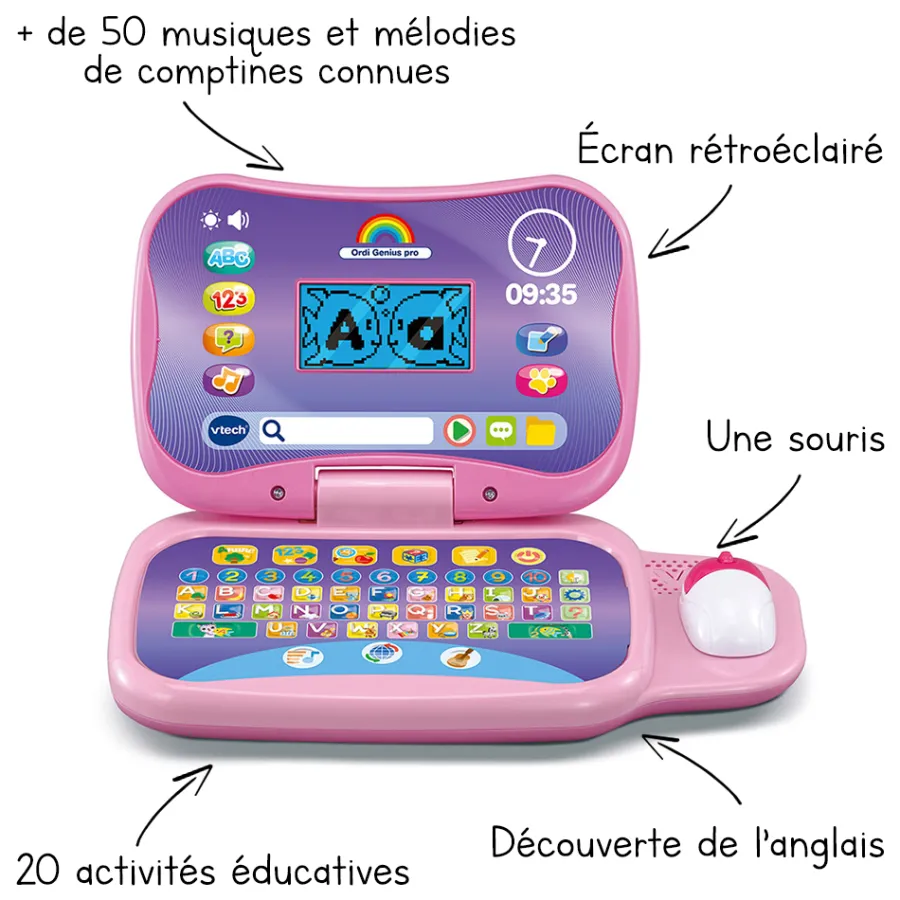 VTech Ordi Genius Pro Rose- Ordinateurs, Tablettes Et Consoles