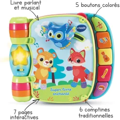 VTech Baby Super Livre Enchante Des Baby Loulous Bleu - Livre Interactif- Livres Pour Bébé