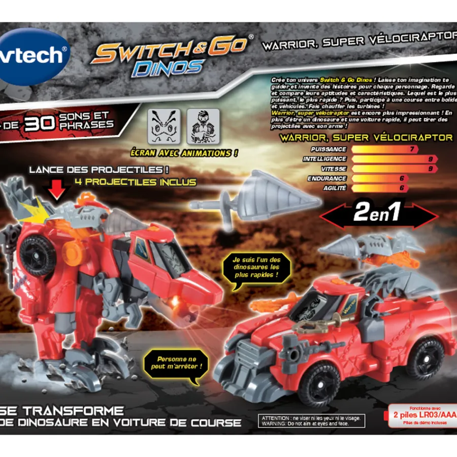 Switch & Go Dinos Warrior, Super Velociraptor- Voitures Dinos