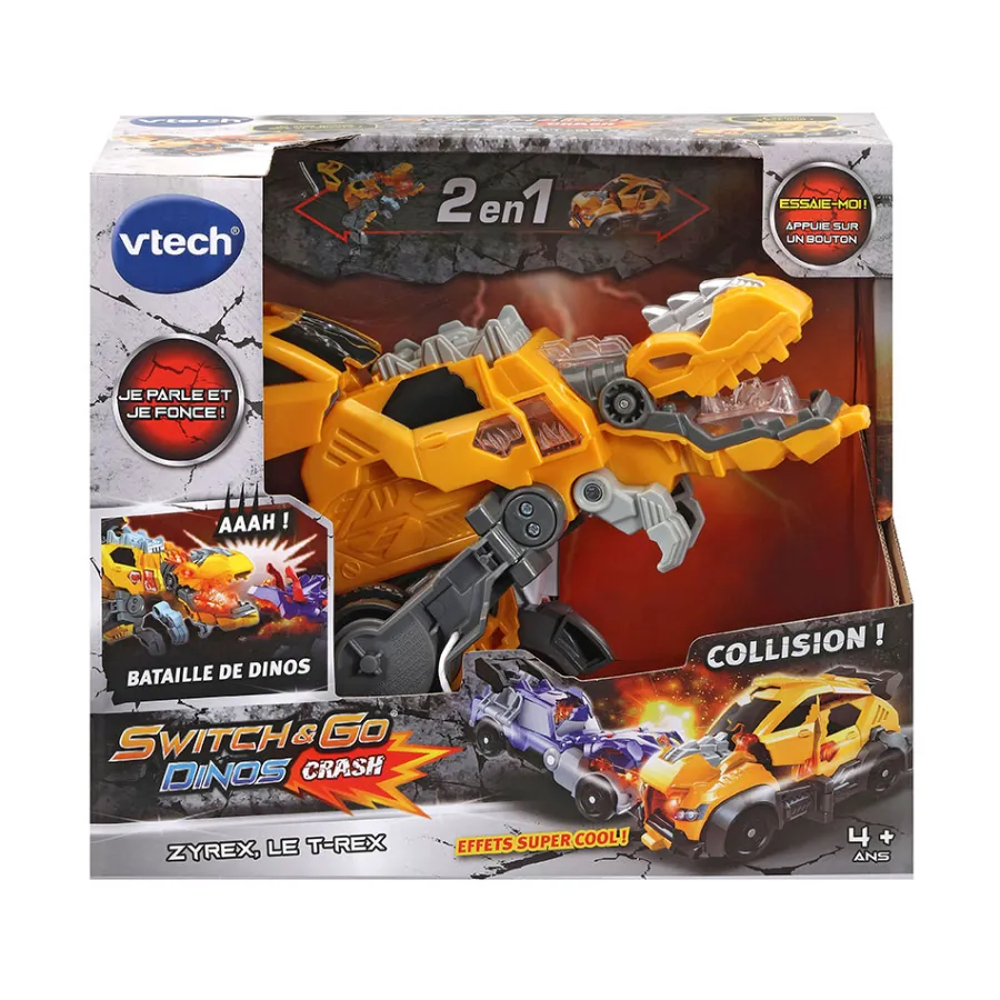 Switch & Go Dinos Zyrex, Le T-Rex - Crash - Véhicules Interactifs- Voitures Dinos